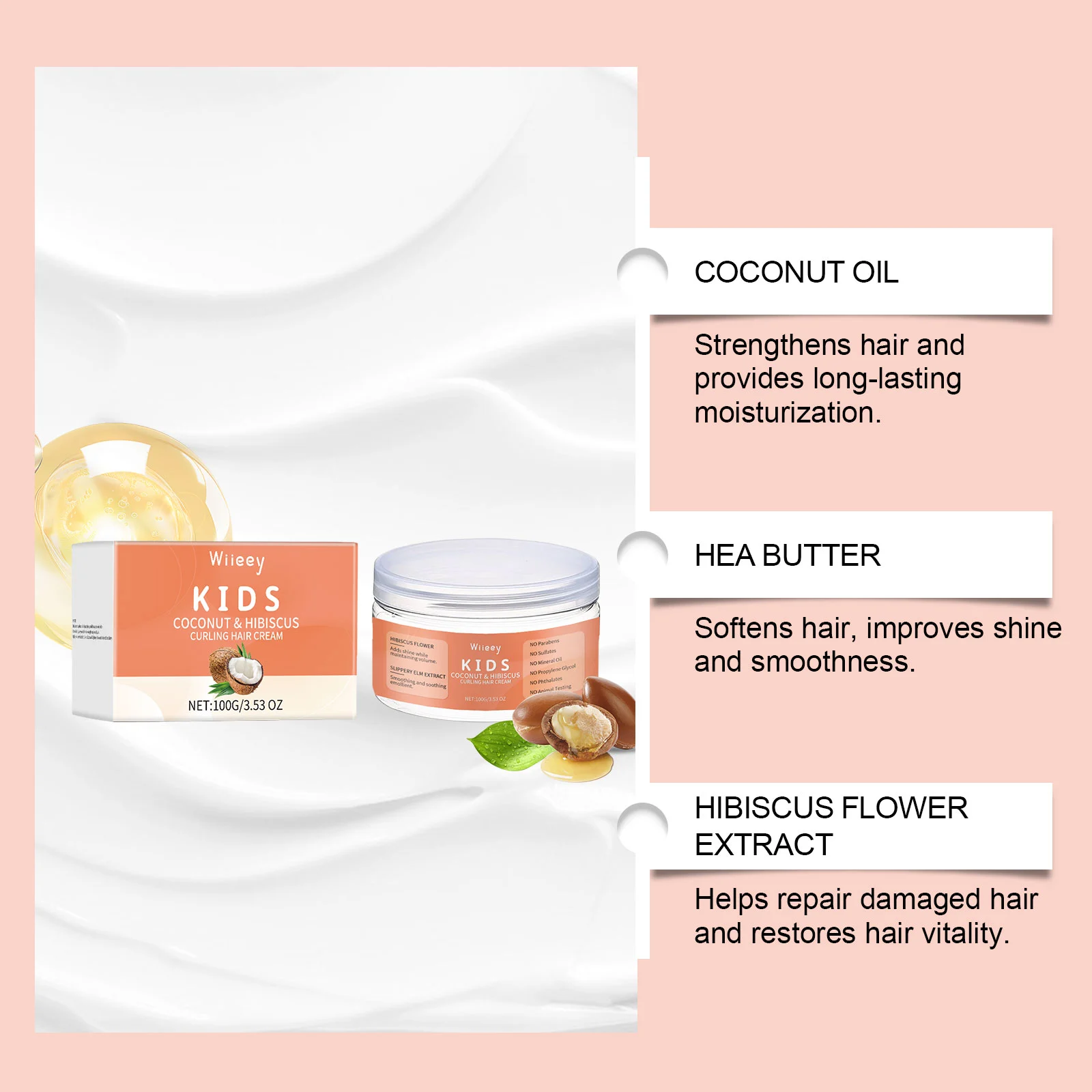 Kids Curling Hair Cream 100g, Coconut & Hibiscus, Nourishing & Smoothing for Long-Lasting Curls 7 kids curling hair cream 100g coconut hibiscus wii a73emqrn desc 7