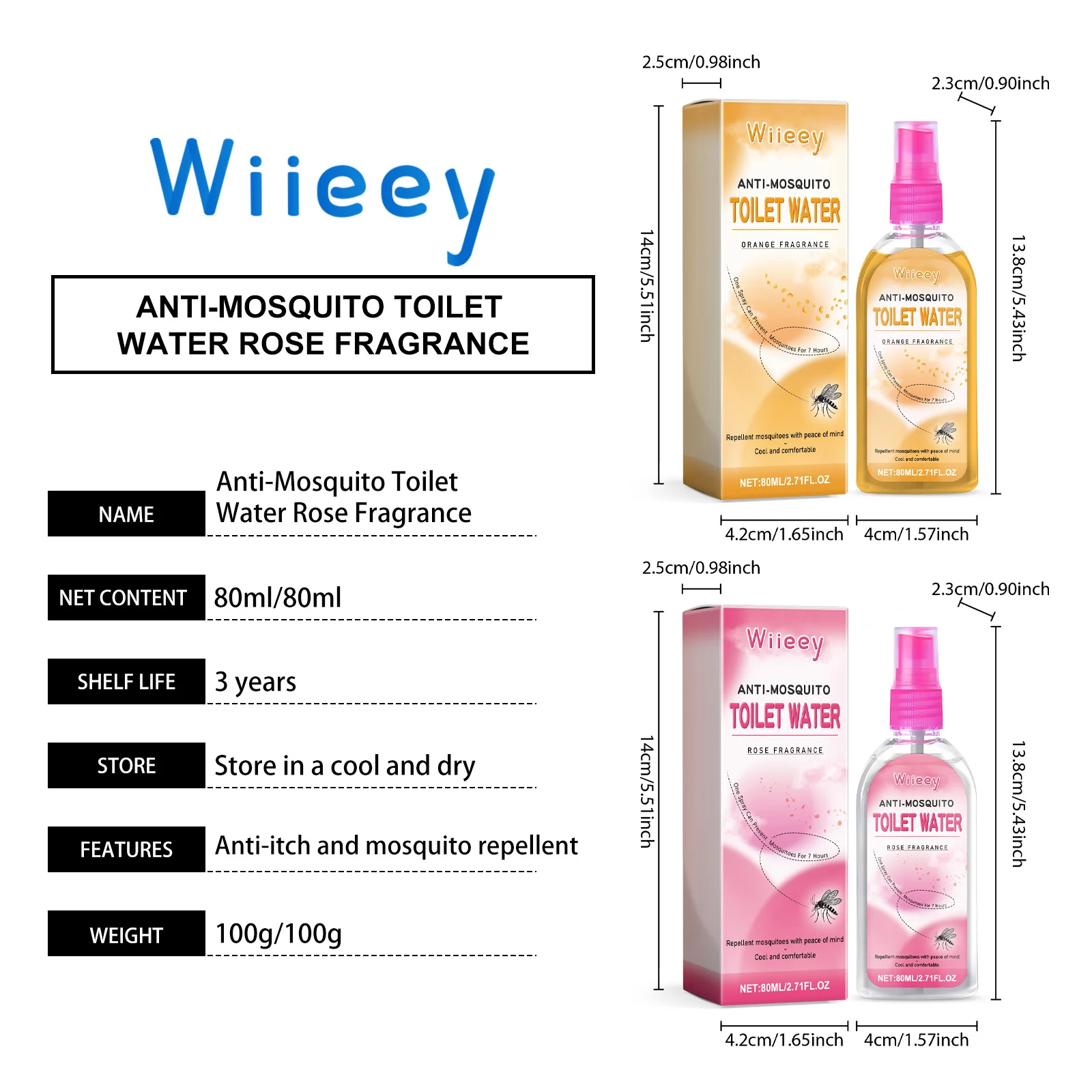 Wiieey Anti-Itch Mosquito Repellent Spray for Pregnant Women & Babies Orange Fragrance 1 wiieey mosquito repellent spray pregnant babies rose scent 80ml wii fyequgej desc 1